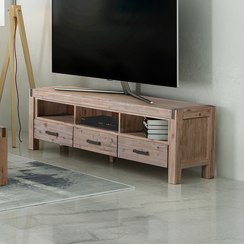 Java Solid and Veneered Acacia TV Cabinet with 3 Drawers